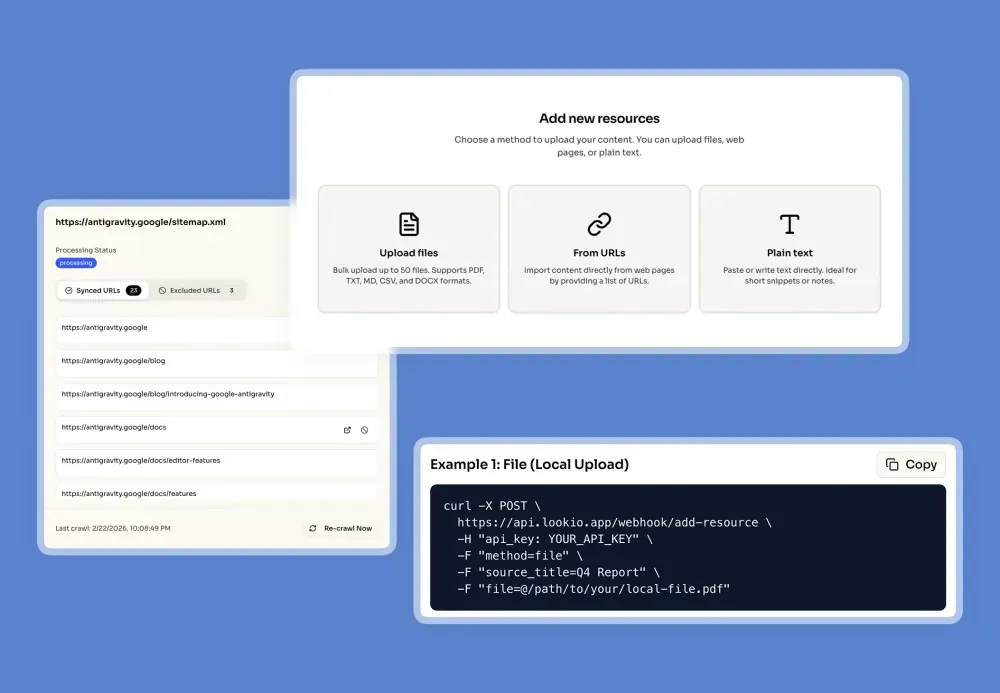 Import resources to Lookio, a NotebookLM alternative that offers an API